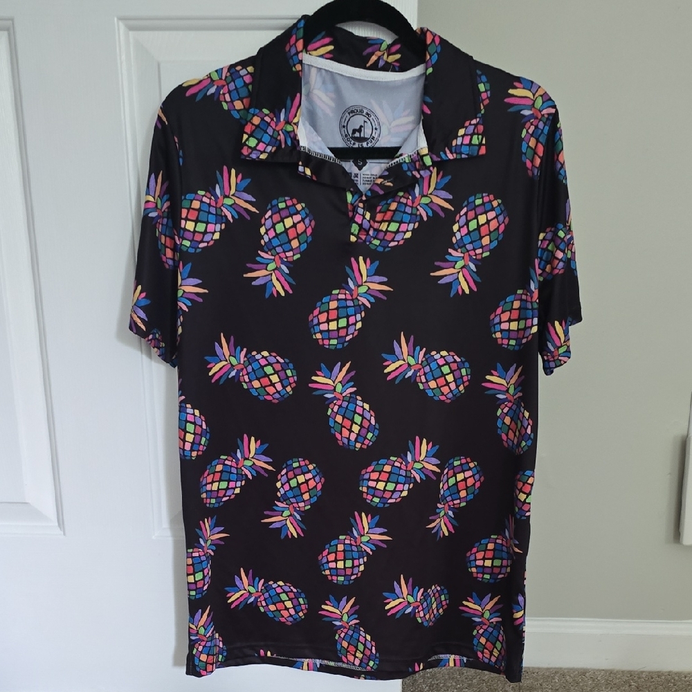 Black Polo Shirt with Bold Pattern